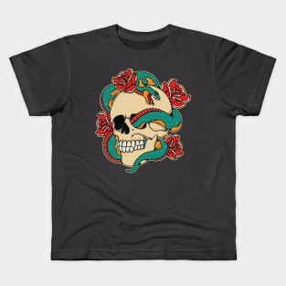 skull with snake and rose illustration Kids T-Shirt